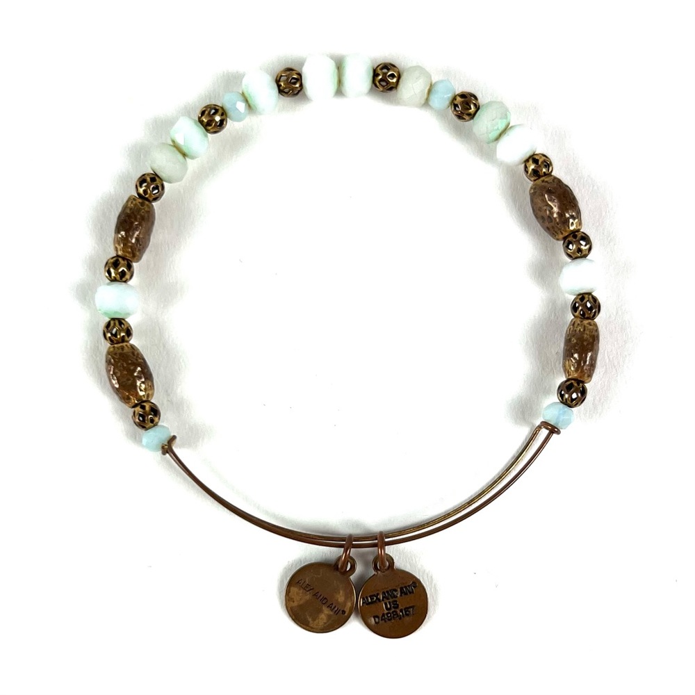 Alex And Ani Orbit Teal & White Beaded Bangle Str… - image 1